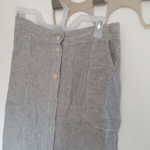 Antibes blanc 100% linen summer maxi skirt black white striped m preppy classic